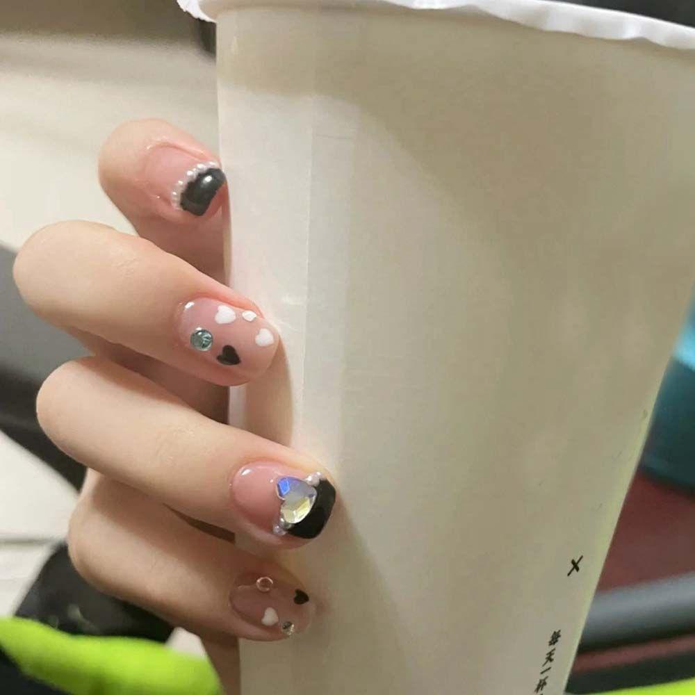 Hộp 24 Móng Tay Giả Ngắn / Tròn / Vuông Che Phủ Toàn Diện Kiểu Pháp