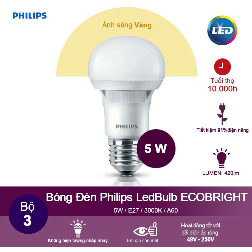 Bóng Đèn Led bulb Philips 5w  (Ánh Sáng Vàng)