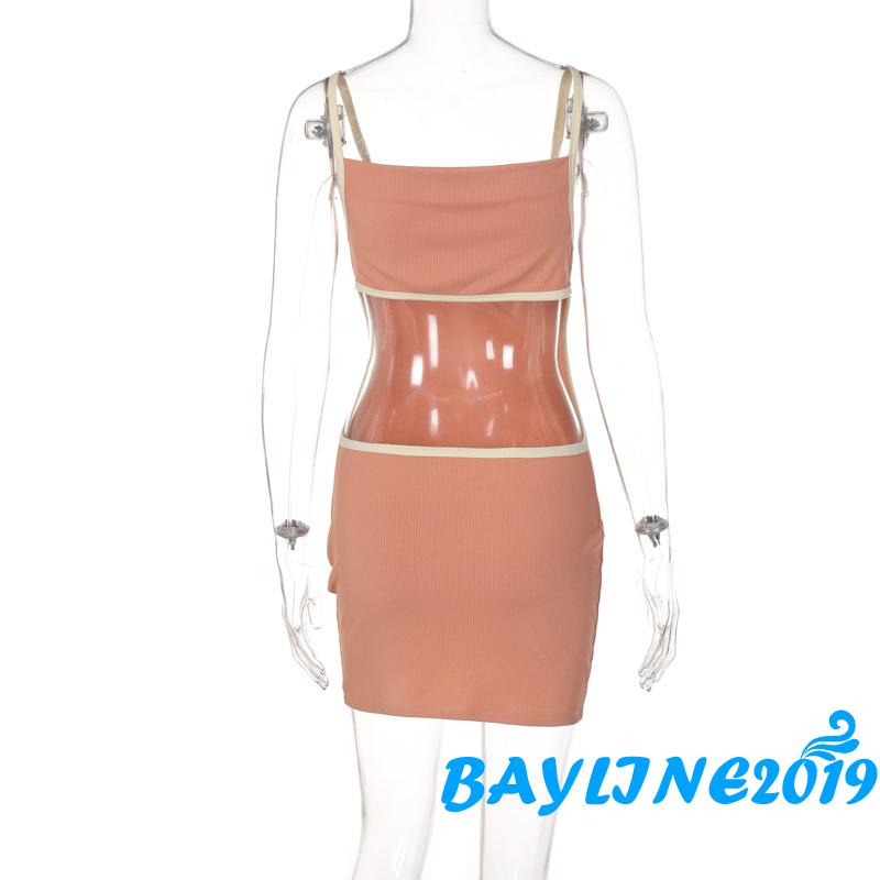 Đầm Hai Dây Hở Lưng Ôm Dáng Màu Sắc Tương Phản Dành Cho Nữ