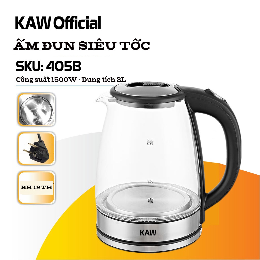Ấm đun siêu tốc thủy tinh của Đức Thương hiệu KAW RK1818 - Đun siêu nhanh