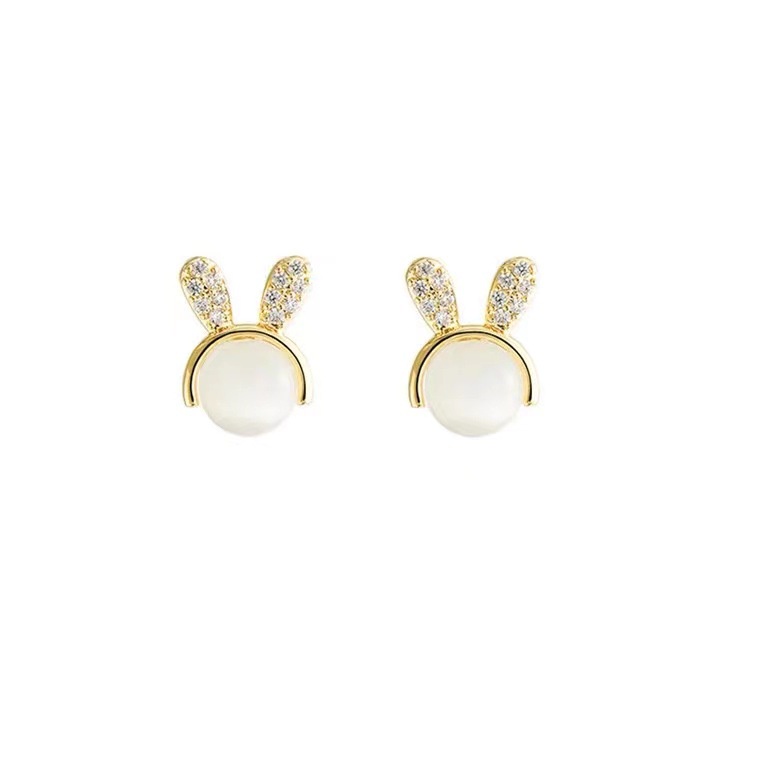 Đôi Bông Tai Hình Chú Thỏ Đính Đá Opal Dễ Thương Cho Nữ s925