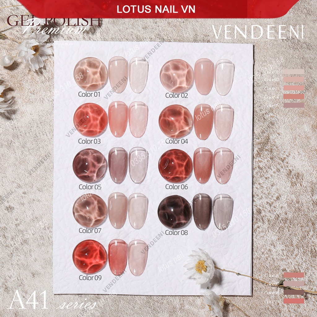 Set sơn gel thạch cao cấp 9 màu Vendeeni mã A41 tặng kèm bảng màu