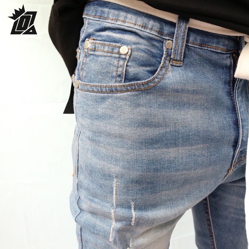Quần jean nam Streetwear DATINO rách gối form Skinny co giãn ống khóa Zipper, bền màu
