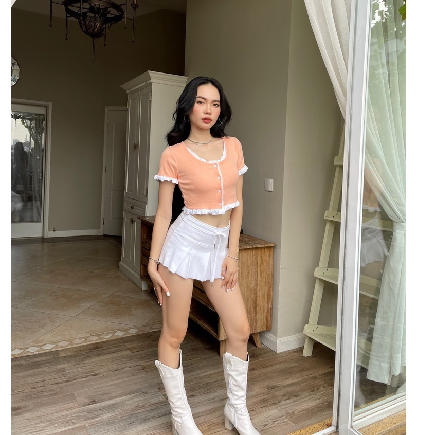 ÁO CROP CỔ VUÔNG "𝐂𝐇𝐄𝐋𝐒𝐄 𝐂𝐑𝐎𝐏" NHÚNG BÈO MÀU PASTEL DỄ THƯƠNG, COTON GÂN CO DÃN / CÓ THỂ LÀM Á0 KHOÁC NGOÀI