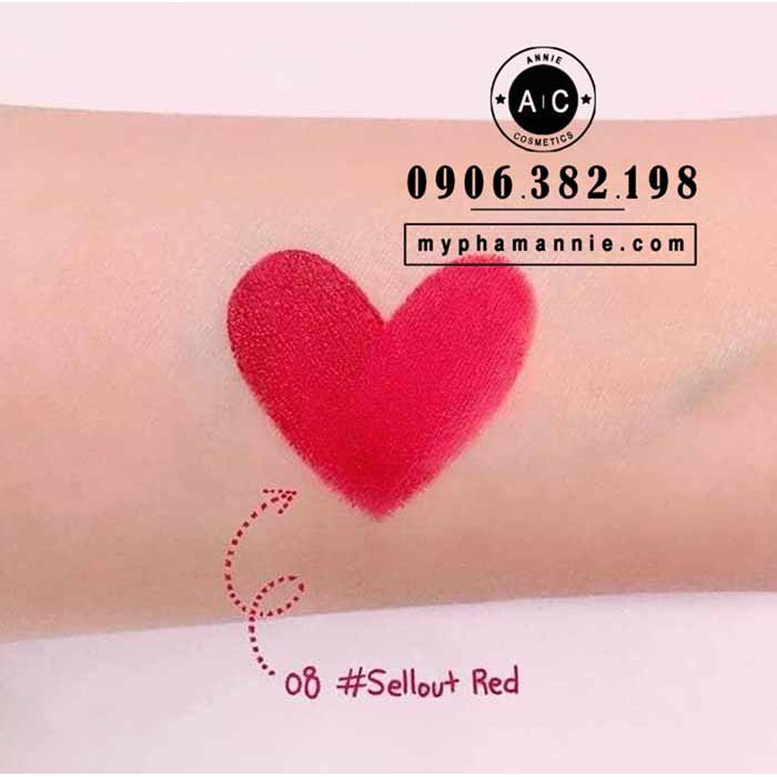 Son kem lì Peripera Ink Velvet Tint 2019 màu 08 Sellout Red – Đỏ hồng