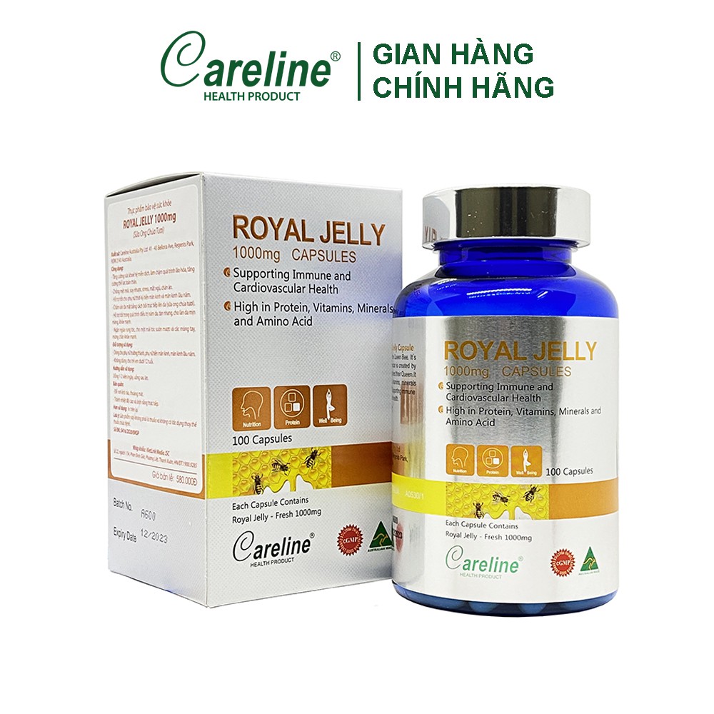 Sữa ong chúa Úc Careline Royal Jelly 1000mg hộp 100 viên - Cải thiện sức khỏe, giữ lại tuổi thanh xuân