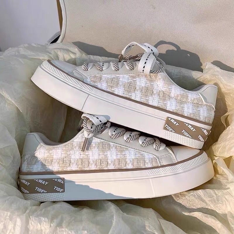 Giày thể thao nữ vải ca rô thời trang đi êm cao cấp