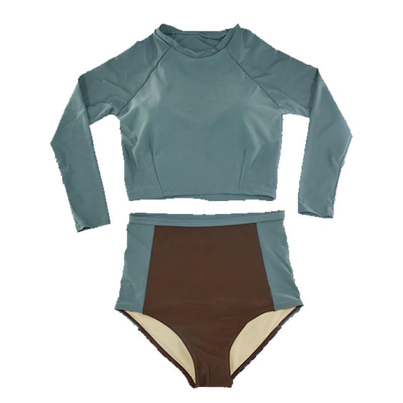Bikini bộ đồ bơi nữ croptop 2 mảnh áo dài tay hai màu xanh và đen - Ảnh thật cuối | BigBuy360 - bigbuy360.vn