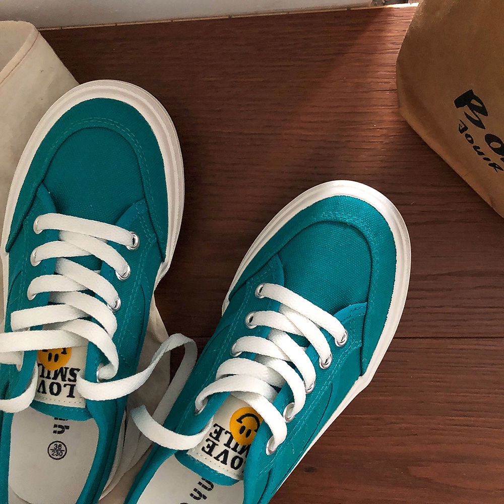 Giày thể thao nữ đế thấp cổ thấp vải canvas thoải mái màu xanh lá cây ulzzang