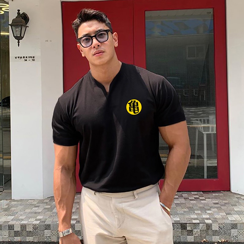 Áo thun thể thao cotton cổ chữ v tay ngắn thiết kế thời trang dành cho nam