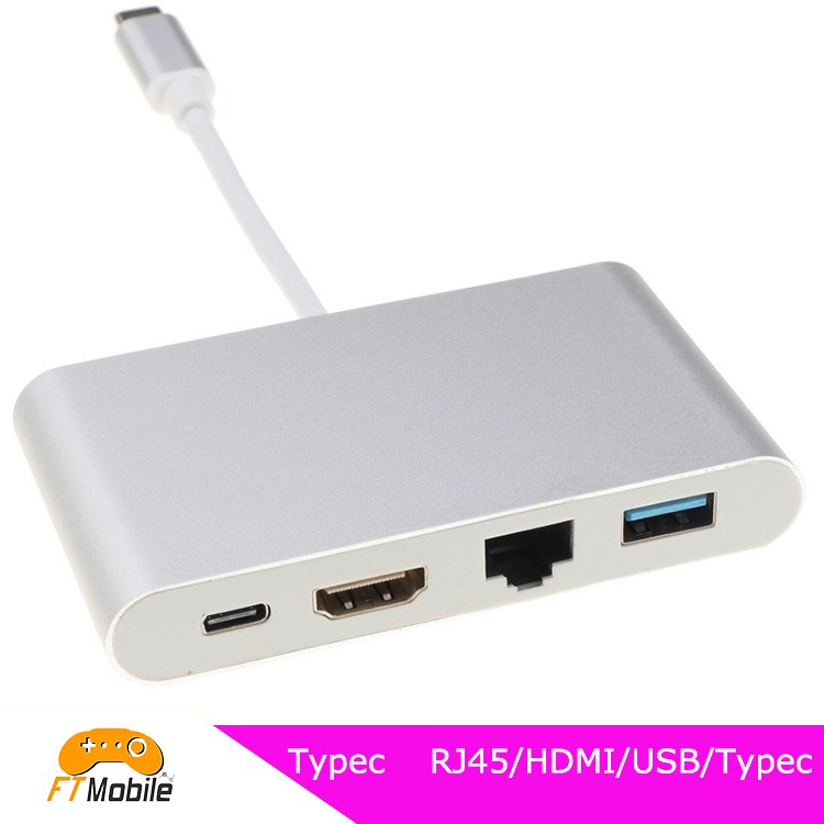 Bộ chuyển đổi USB TypeC 4 in 1 To HDMI 4k, USB, USB TypeC, Ethernet(RJ45 Port) tặng kèm cáp HDMI