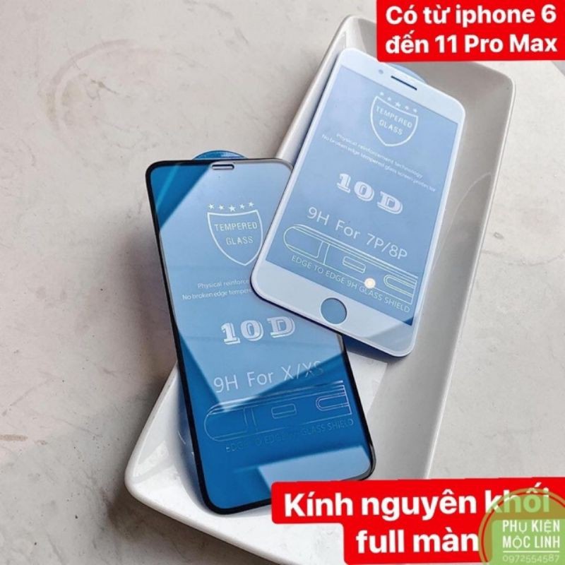 KÍNH CƯỜNG LỰC 10D NỀN Iphone 6 6plus 7 7plus 8 8plus x xr xs max 11 12 mini 12 Pro Max