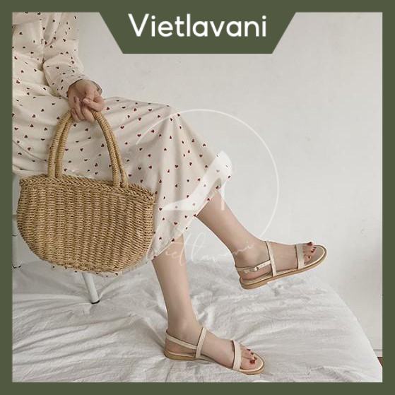 Gìay sandal đế bằng thời trang VIETLAVANI mã S12 mũi hở quai ngang kiểu dáng thanh lịch hàng chuẩn