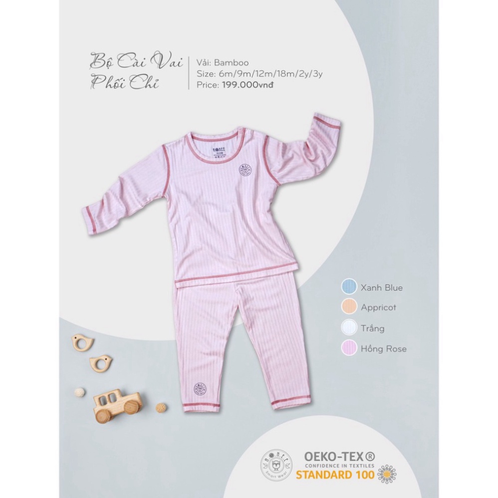 Bộ dài tay cài vai trẻ em hãng Hrnee vải sợi sồi cao cấp cổ tròn - BST HRNEE