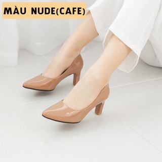 Giày cao gót mũi trơn da bóng cao 5cm -