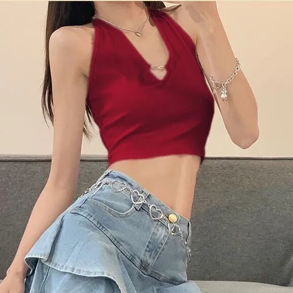 Áo Croptop Không Tay Khoét Lỗ Hở Rốn Thiết Kế Độc Đáo Quyến Rũ Cho Nữ