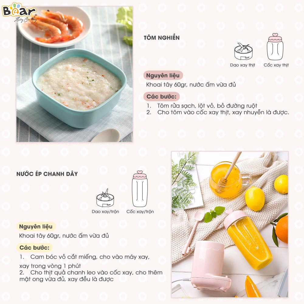 [Bear Chính Hãng]Máy xay ăn dặm 3 cối Bear GR-B03V1 hồng nhạt, công suất 200W, dung tích 300ml, 1600 vòng/phút tiện lợi.