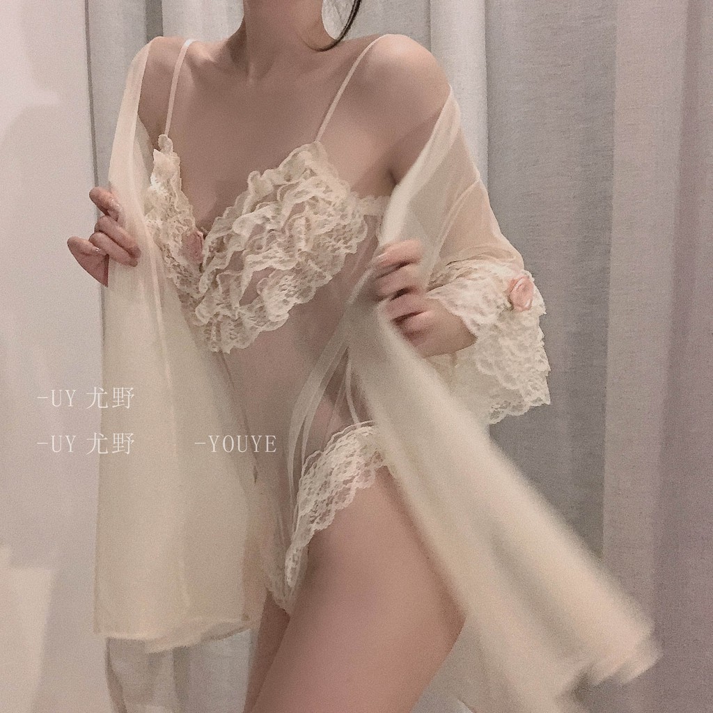 Đồ ngủ sexy Áo nữ Jumpsuit kèm áo choàng xuyên thấu Quảng Châu quyến rũ cao cấp | BigBuy360 - bigbuy360.vn