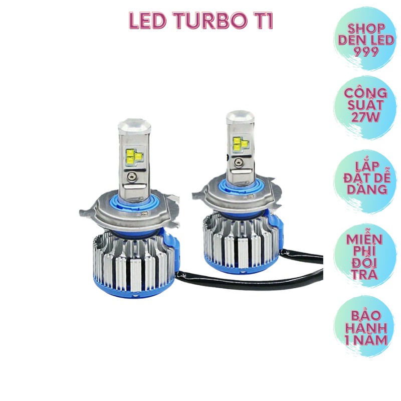 Đèn Pha LED Turbo T1 35w Chân H4 Lắp Xe Máy Sáng Gom , Mạnh