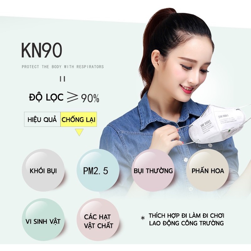 Combo 2 khẩu trang kháng khuẩn 3M 9001a + 1 chai dung dịch rửa tay chính hãng