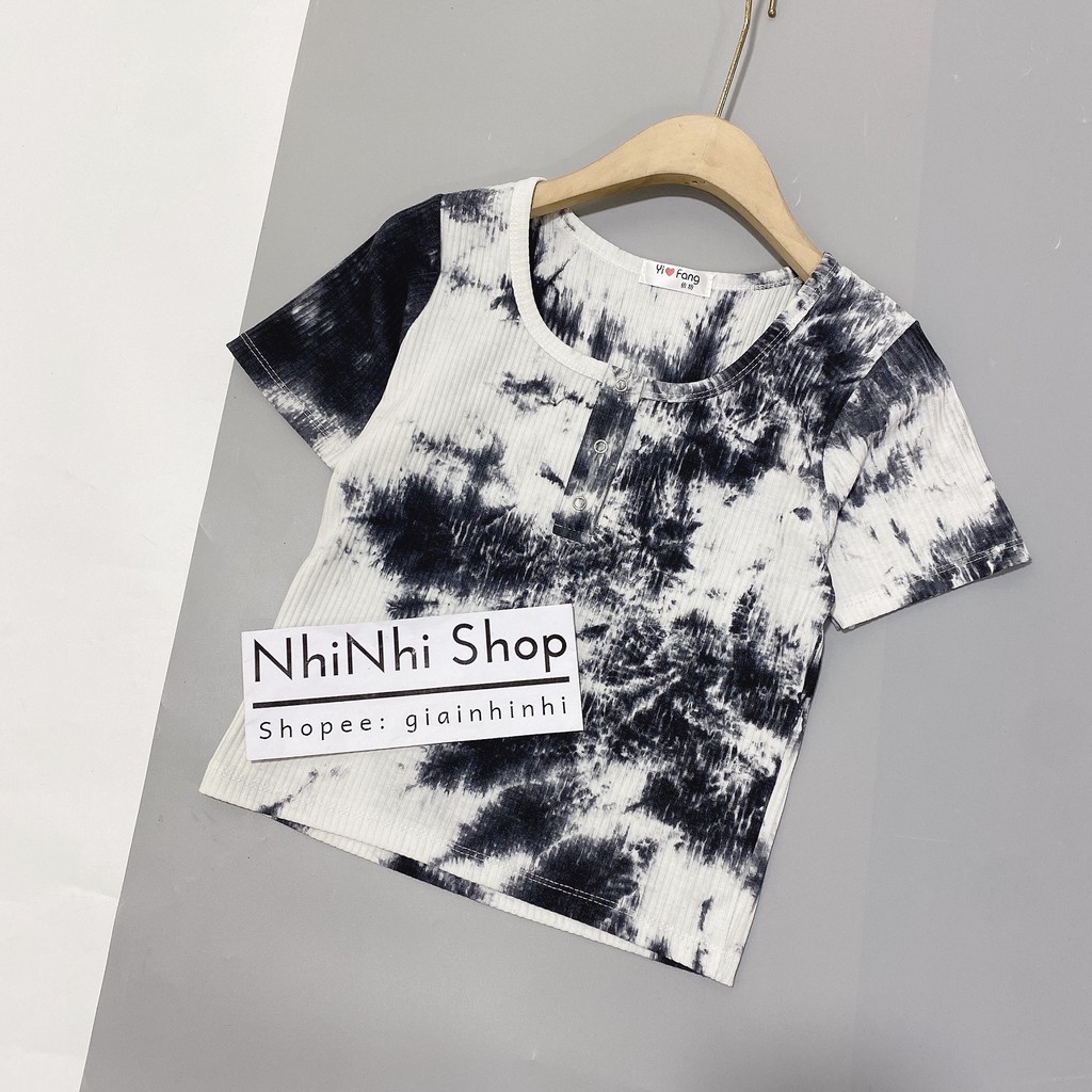 Áo thun tăm loang cổ vuông cúc bấm, Áo thun kiểu cổ U dáng ôm CS5014 - NhiNhi Shop