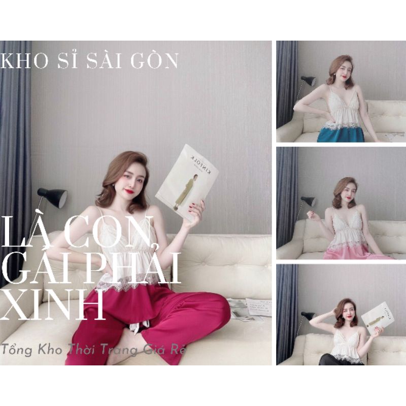 Set Đồ Bộ Mặc Nhà,Pyjama Vải Satin Phối Ren Hàng Siêu Đẹp,Kèm Siêu Quà Tặng - 𝑲𝒉𝒐 𝒔𝒊̉ 𝑺𝒂̀𝒊 𝑮𝒐̀𝒏