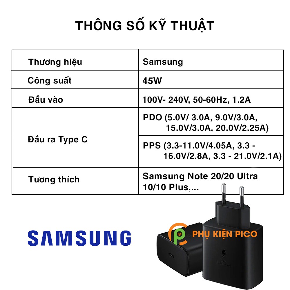 Củ sạc siêu nhanh 45W cho Samsung Galaxy Note 10/ Note 20/ S20 Series/ Z Fold 2/ Z Flip cổng Type C chính hãng