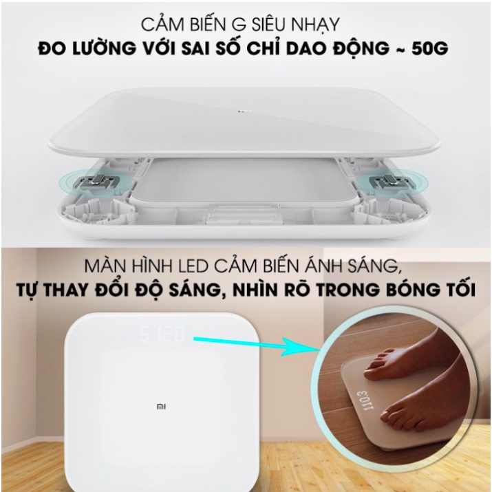 Cân điện tử sức khỏe Xiaomi Scale 2 thông minh, kết nối bluetooth với app MiFit trên điện thoại