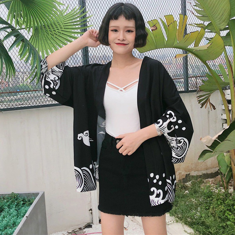 [Baywellfashion]Áo khoác Kimono in hoạ tiết thời trang cho nữ