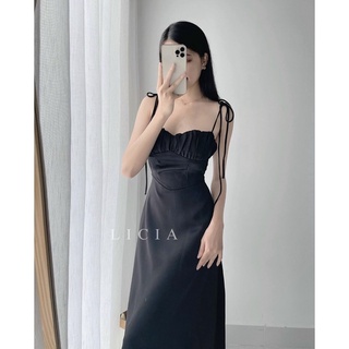 Váy 2 dây đen body nhúm ngực
