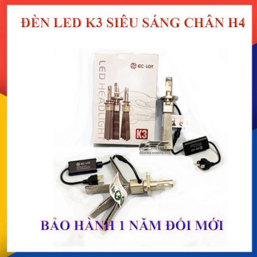 Pha LED K3 Chân H4 Tản Nhiệt Lá Nhôm 1 Bóng