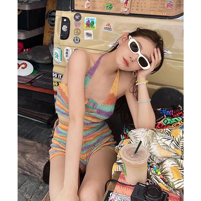 Set đồ JSC gồm áo hai dây và quần short dệt kim thời trang đi biển quyến rũ cho nữ