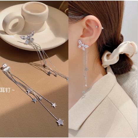 Bông Tai Dáng Dài Bằng Bạc 925 Phối Tua Rua Phong Cách Hàn Quốc Thời Trang Cho Nữ