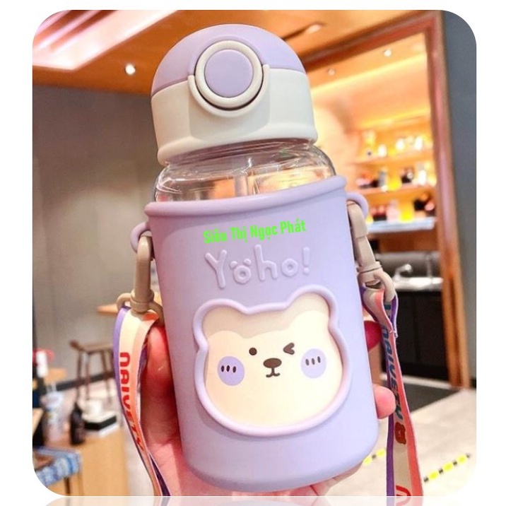 Bình Nước Ngộ Nghĩnh cho Bé 600ML_Có kèm Ống hút, Quai Đeo, Sticker
