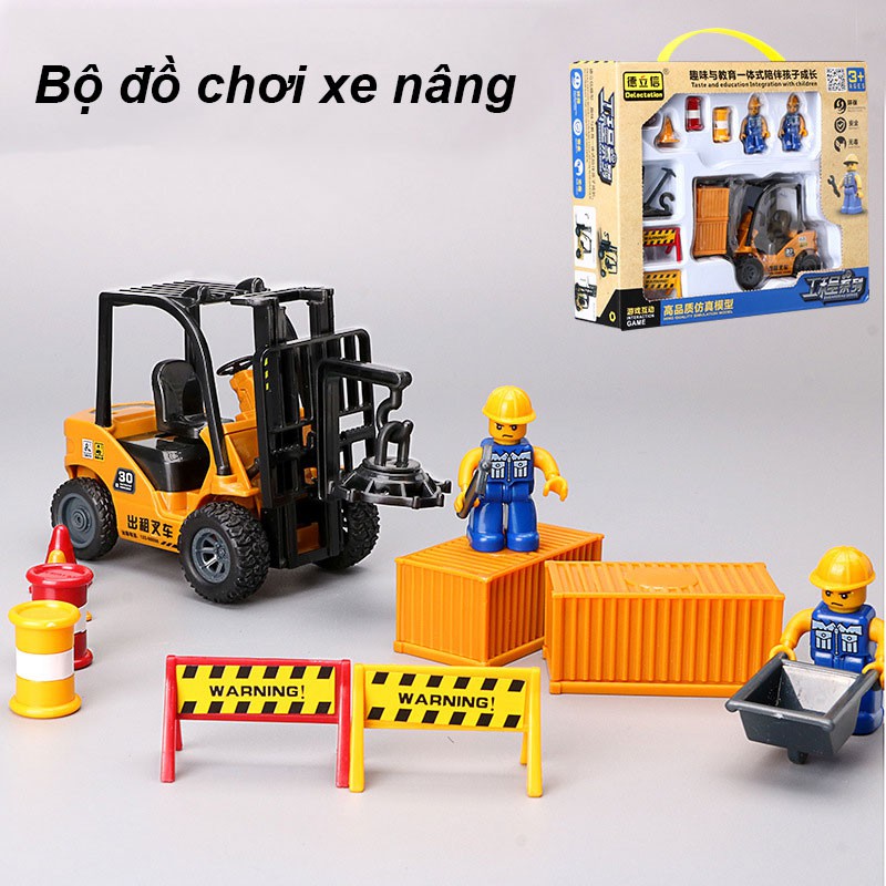 Bộ đồ chơi Mô hình xe nâng móc hàng đầy đủ phụ kiện, đồ chơi cho bé bằng nhựa ABS an toàn, chống chịu va đập