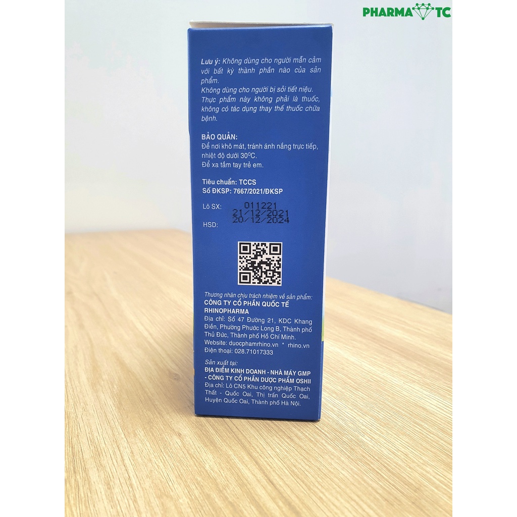 Thạch Canxi Rhino, giúp tăng chiều cao, giảm loãng xương với Vitamin D3 - Hộp 20 gói 15g - PharmaOTC