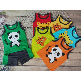 Bộ bé trai sát nách in thú dễ thương 8 đến 20kg