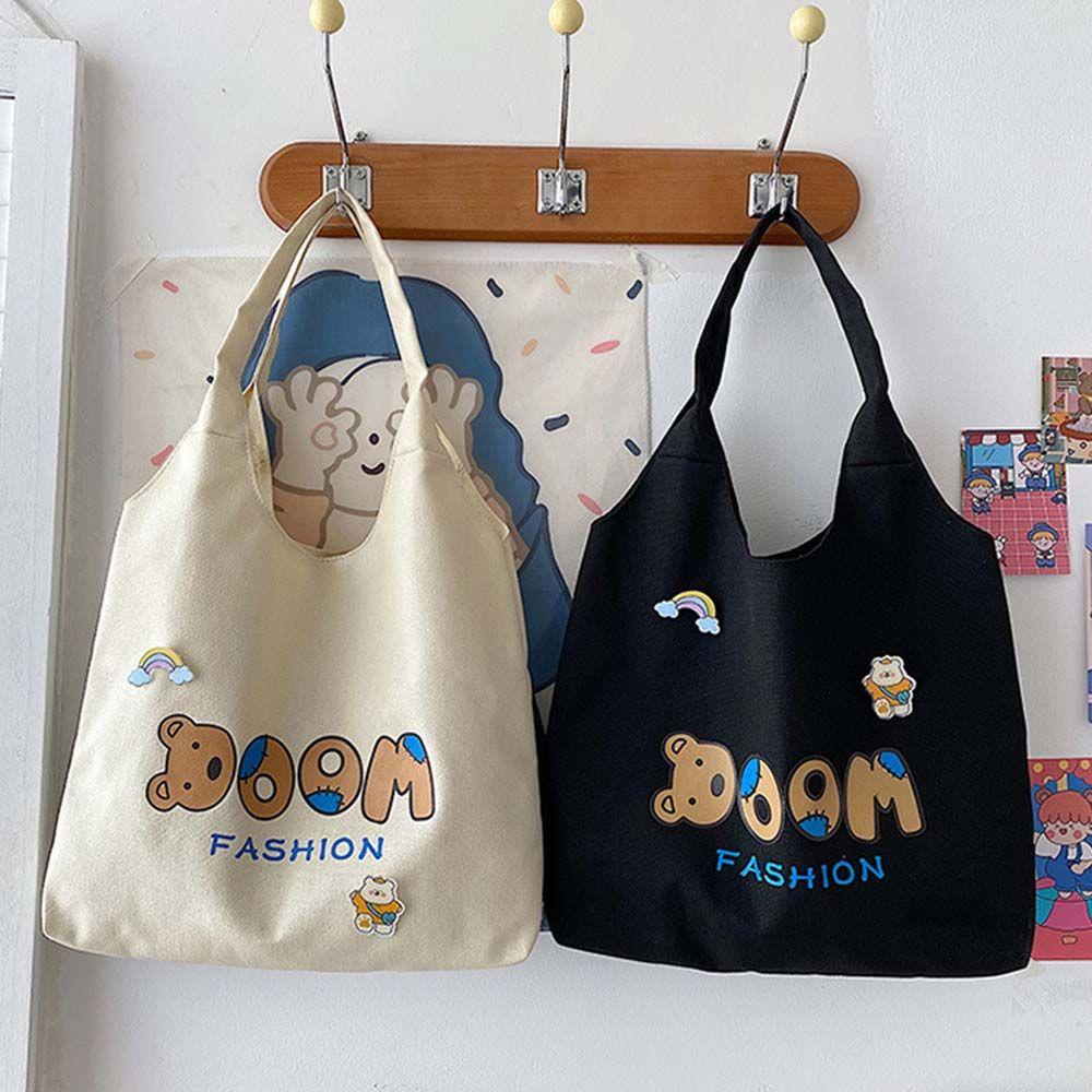 Túi Xách Canvas Cỡ Lớn In Họa Tiết Gấu Hoạt Hình Dễ Thương Cho Nữ