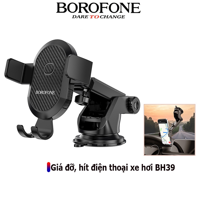 Giá đỡ điện thoại trên ôtô BOROFONE BH39 bền bỉ chắc chắn, đặt trên Táp lô hoặc kính chắn gió - Chính hãng