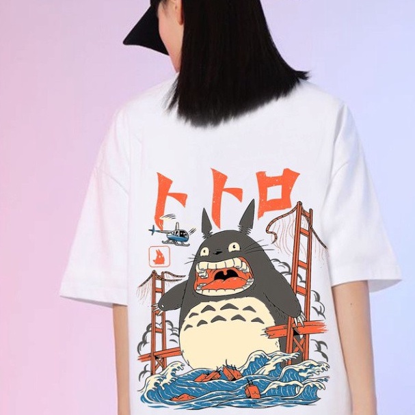 Áo thun tay lỡ unisex Totoro giận dữ vải cotton dày mịn | BigBuy360 - bigbuy360.vn