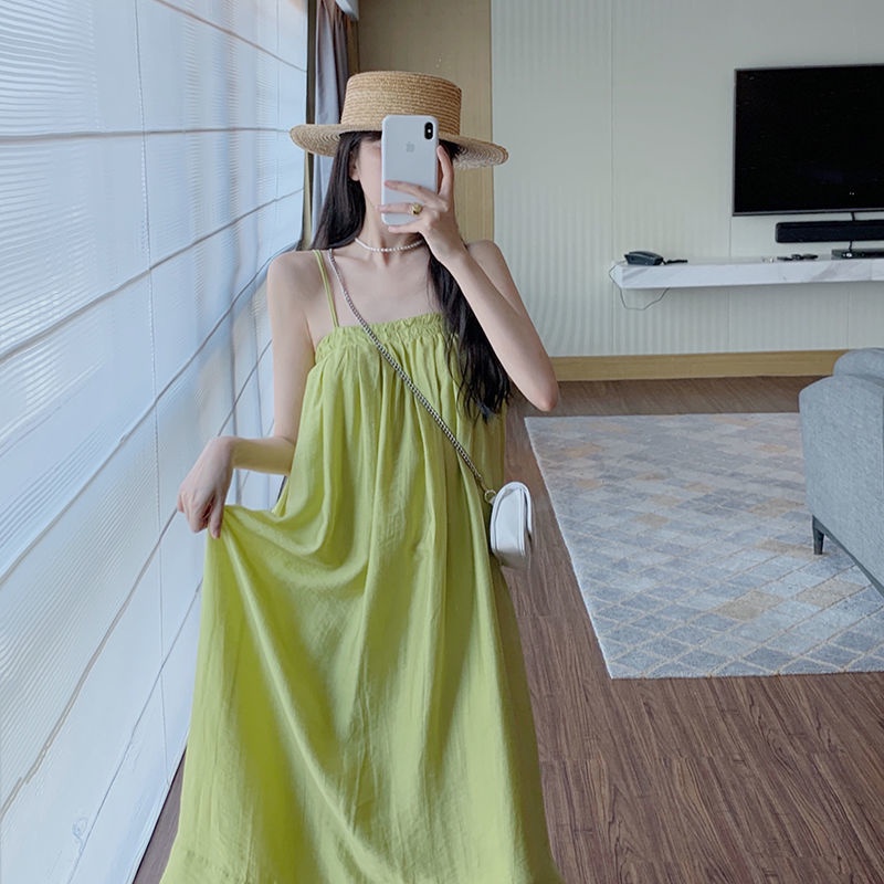 Đầm Hai Dây Dáng Dài/Ngắn Xếp Ly Màu Xanh Bơ Thời Trang Mùa Hè Cho Nữ | BigBuy360 - bigbuy360.vn