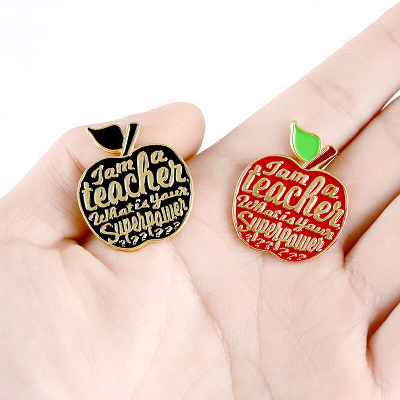 Ghim cài áo tráng men QIHE JEWELRY thiết kế hình trái cây họa tiết chữ I Am A Teacher thời trang