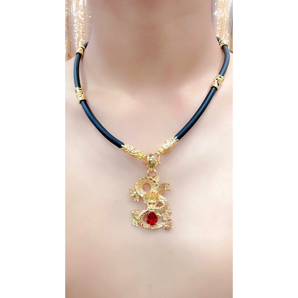 Dây chuyền nam cao su mặt rồng mạ vàng 24k