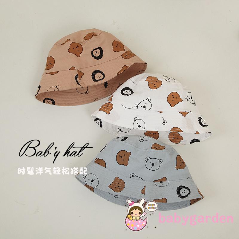 Mũ rộng vành chống nắng in hình gấu hoạt hình có thể gấp gọn thời trang mùa hè cho bé