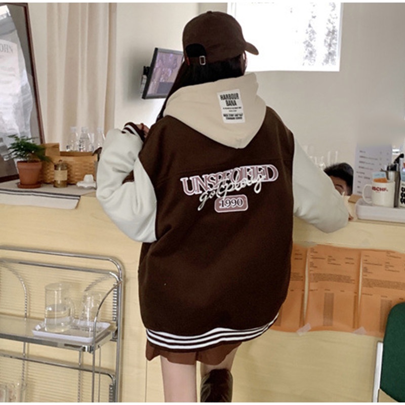 Áo Khoác Bomber Thêu Chữ Phong Cách Vintage Dành Cho Nữ