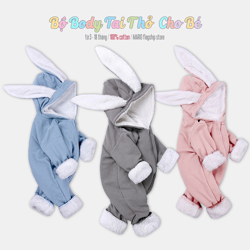 Bộ body tai thỏ cho bé KIDS TALES bodysuit lót lông chất cotton mềm mại hàng xuất khẩu