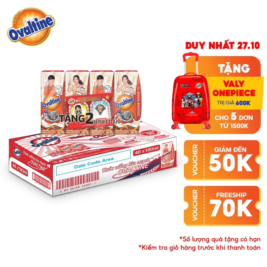 (Tặng 2 hình dán 3D) Thùng 12 lốc thức uống lúa mạch hương vị sô-cô-la Ovaltine PRO 180mlx4 công thức mới