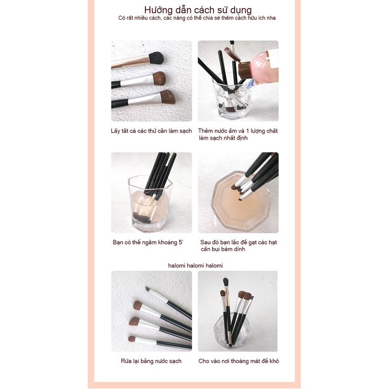 Nước Rửa Cọ Trang Điểm Mút Make Up Brush Cleaner 150ml Chính Hãng HALOMI Siêu Sạch Dụng Cụ