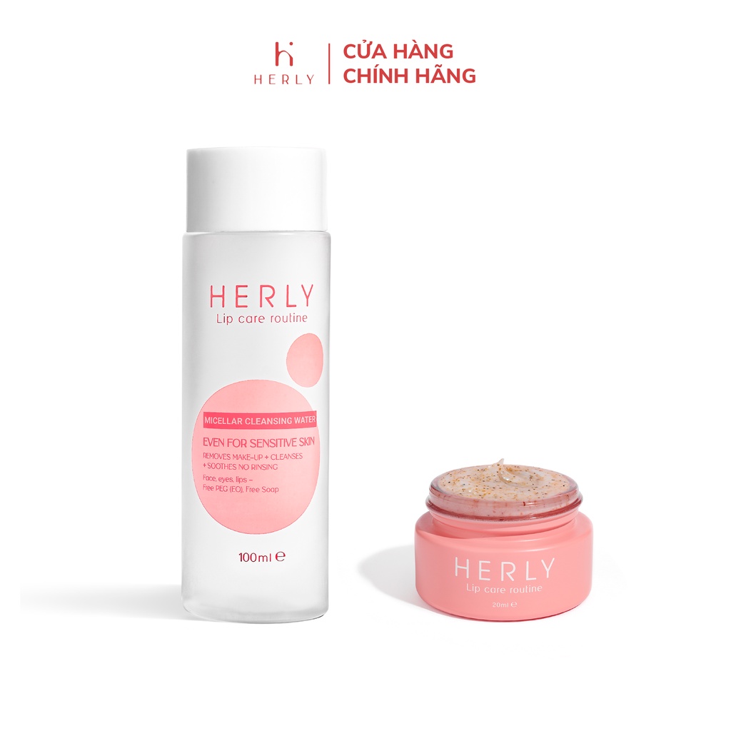 Bộ đôi làm sạch môi chuyên sâu HERLY Micellar Cleansing Water 100ml + Lip Scrub 20ml