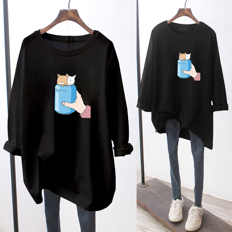 NRVP Áo thun dài tay nữ dáng rộng họa tiết xinh xắn thời trang mùa thu 2020